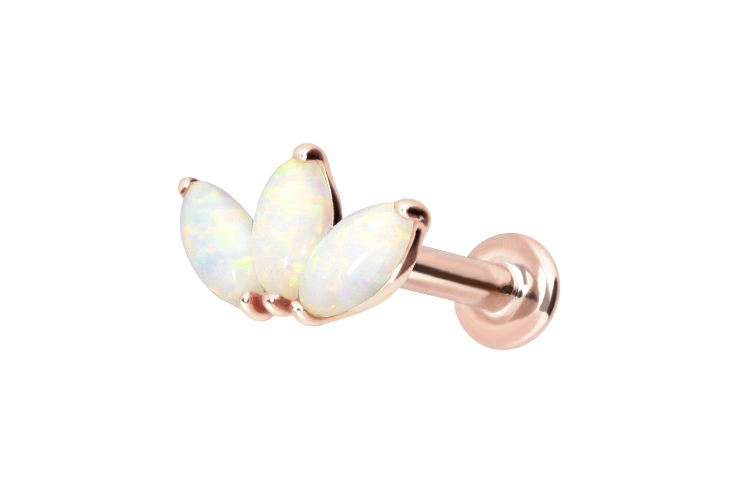 14 Karat Gold Labret Piercing mit Push Fit LOTUSBLÜTE + SYNTHETISCHE OPALE